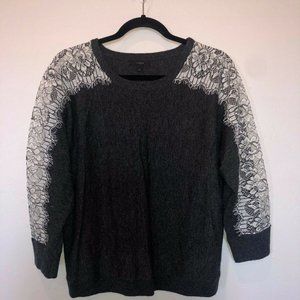 J. Crew Edged Lace GRAY Wool Blend 3/4 Slv Sweater